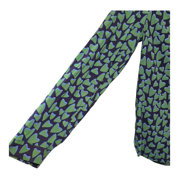 Anthropologie Conversations 30/52 Blouse 4 Heart Print Blue Green Collectible - Picture 6 of 11